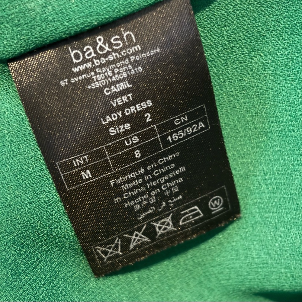 ba&sh Camil Green Short Sleeve Wrap Textured Satin Cocktail Dress 8 - Picture 12 of 13